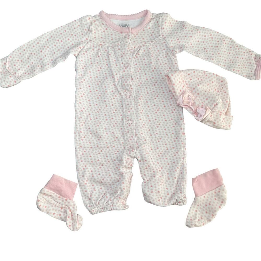 Carters Sleeper Set Baby Girl White Pink Flowers Newborn
